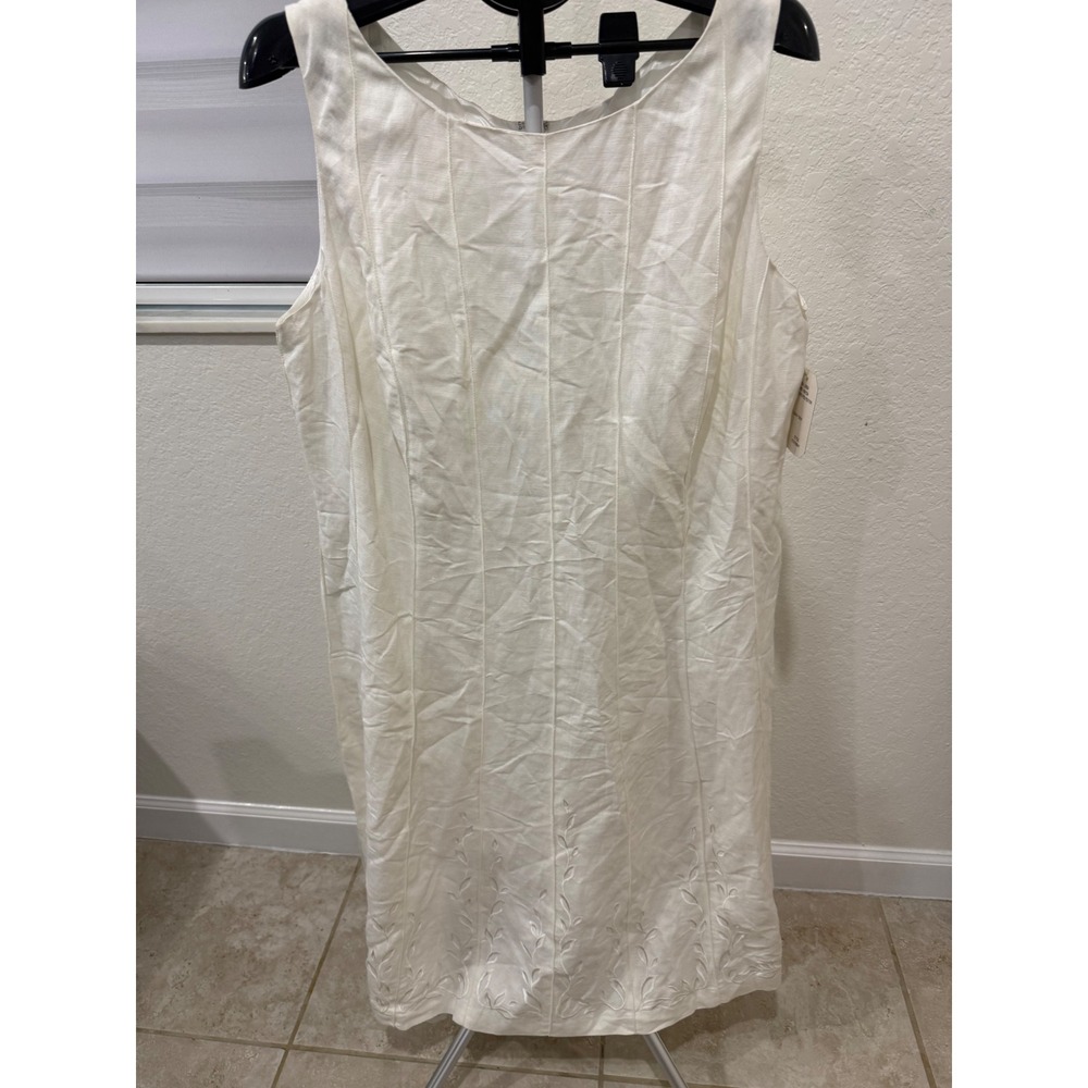 Adrianna Papell 16W Linen Blend Embroidered Dress Ivory Coastal Sheath Dress NWT